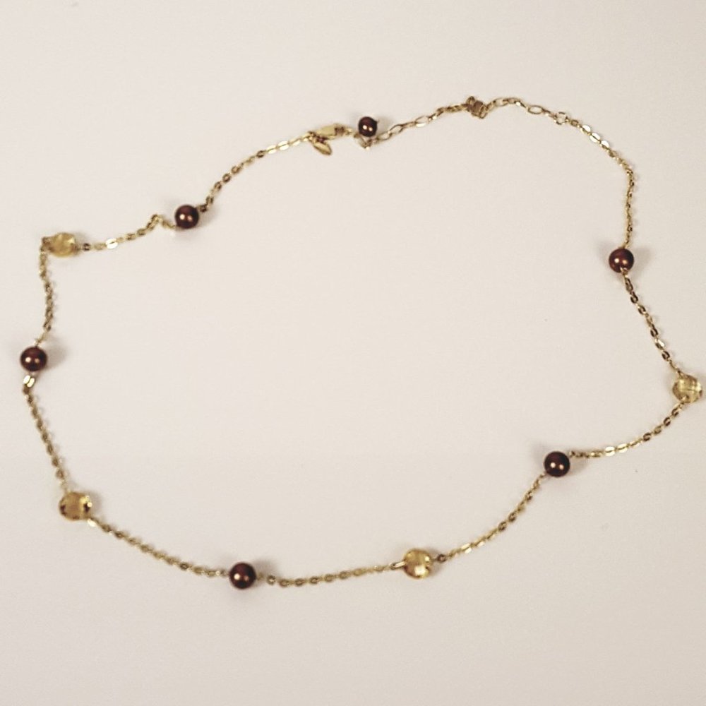 JCM 14K Dyed Pearl & Citrine Station Necklace